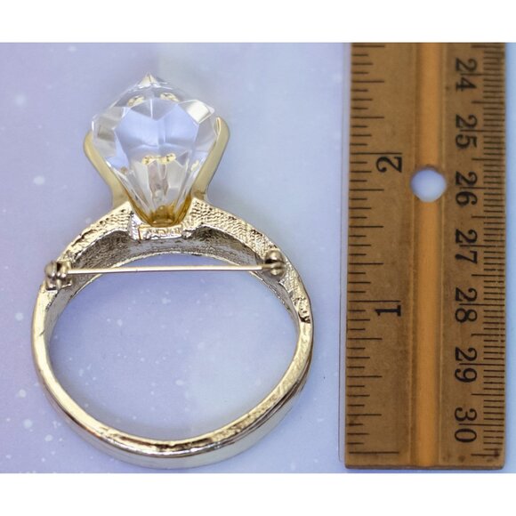 Vintage Crown Diamond Gem Light Gold Tone Art Deco Brooch | J30 - Picture 2 of 2